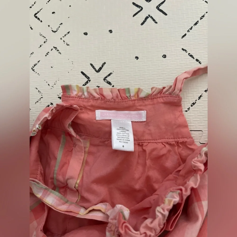 Janie & Jack toddler Girls Size 6 Pink‎ Peach Plaid Bow Ruffle Dress